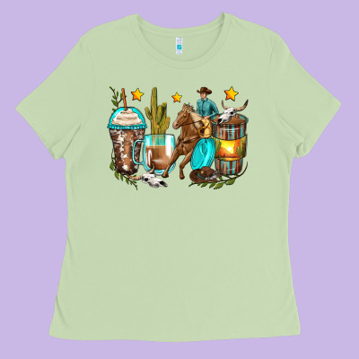 Cowboy Coffee Cups Ladies Tee Designed By Zillion Design Studio