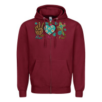 Burgundy Peace Love Cross Zipper Hoodie - BundleAndBundleShop