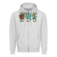 Dove Grey Peace Love Cross Zipper Hoodie - BundleAndBundleShop