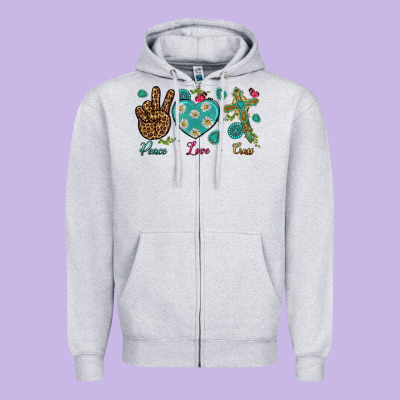 Peace Love Cross Zipper Hoodie Designed By Bundleandbundleshop