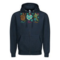 Navy Peace Love Cross Zipper Hoodie - BundleAndBundleShop