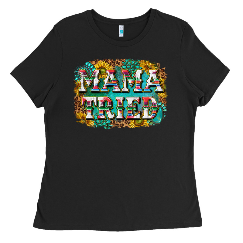 Western Mama Tried With Sunflowers And Gemstone Ladies Tee by texasbilliewilder | Teevron