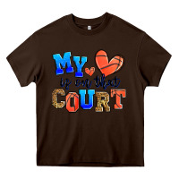 Chocolate Brown my heart is on that court basketball Heavy Core Tee - Zillion Design Studio