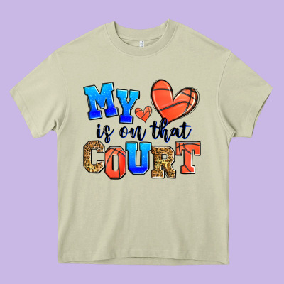 My Heart Is On That Court Basketball Heavy Core Tee Designed By Zillion Design Studio