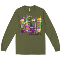 Army Green mardi gras teacher life Long Sleeve Tee - MaliasSmallBusiness