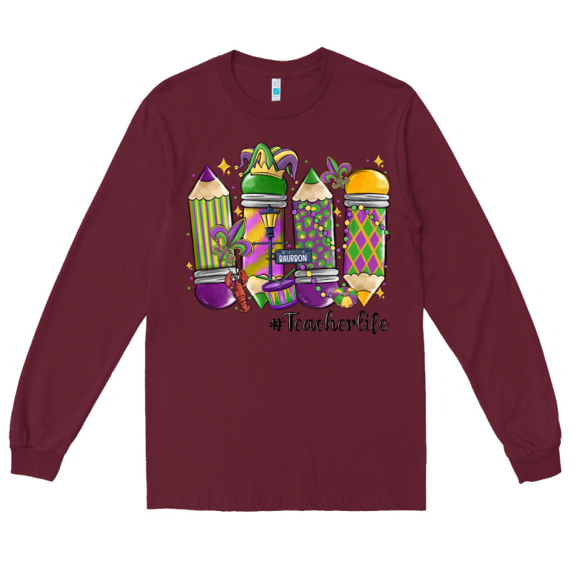 Mardi Gras Teacher Life Long Sleeve Tee by MaliasSmallBusiness | Teevron