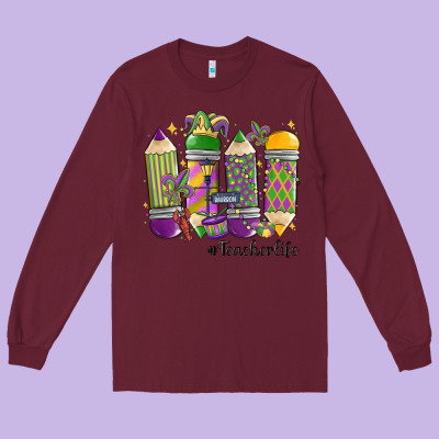 Mardi Gras Teacher Life Long Sleeve Tee Designed By Maliassmallbusiness