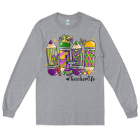 Heather Grey mardi gras teacher life Long Sleeve Tee - MaliasSmallBusiness