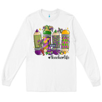 White mardi gras teacher life Long Sleeve Tee - MaliasSmallBusiness