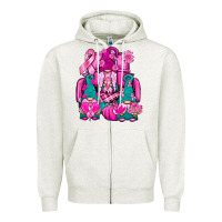 Oatmeal Heather Breast Cancer Gnomies Truck Zipper Hoodie - BundleAndBundleShop
