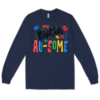 Navy my brother is ausome autism Long Sleeve Tee - MaliasSmallBusiness