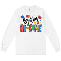 White my brother is ausome autism Long Sleeve Tee - MaliasSmallBusiness