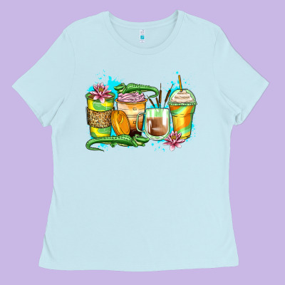 Alligator Coffee Cups Ladies Tee Designed By Zillion Design Studio