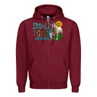 Burgundy Small Town Mama With Sheeps Zipper Hoodie - BundleAndBundleShop