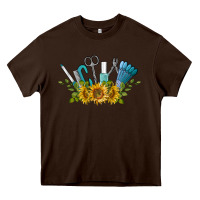 Chocolate Brown nail tools with sunflower Heavy Core Tee - BarkalooDesign