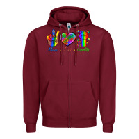 Burgundy Peace Love Equality Zipper Hoodie - BundleAndBundleShop