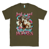 Army Green just a girl who loves horses mustang Classic Tee - LillyAllenDesigns