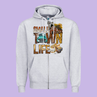 Small Town Life Zipper Hoodie Designed By Bundleandbundleshop