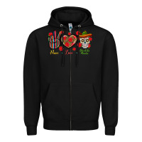 Black Peace Love Dia De Los Muertos Zipper Hoodie - BundleAndBundleShop
