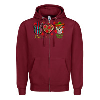 Burgundy Peace Love Dia De Los Muertos Zipper Hoodie - BundleAndBundleShop