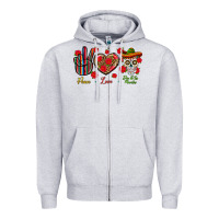 Heather Grey Peace Love Dia De Los Muertos Zipper Hoodie - BundleAndBundleShop