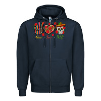 Navy Peace Love Dia De Los Muertos Zipper Hoodie - BundleAndBundleShop