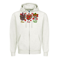 Oatmeal Heather Peace Love Dia De Los Muertos Zipper Hoodie - BundleAndBundleShop
