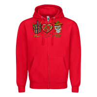 Red Peace Love Dia De Los Muertos Zipper Hoodie - BundleAndBundleShop