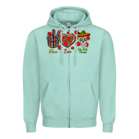 Seafoam Peace Love Dia De Los Muertos Zipper Hoodie - BundleAndBundleShop