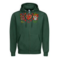 Sports Green Peace Love Dia De Los Muertos Zipper Hoodie - BundleAndBundleShop