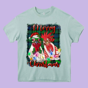 Christmas Roosters With Background Heavy Core Tee Designed By Ranaportraitstore