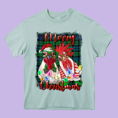 Christmas Roosters With Background Heavy Core Tee Designed By Ranaportraitstore