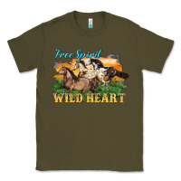 Army Green free spirit wild heart 3 horses Classic Tee - LillyAllenDesigns