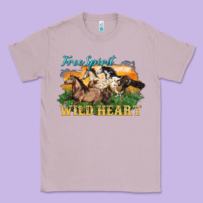 Free Spirit Wild Heart 3 Horses Classic Tee Designed By Lillyallendesigns