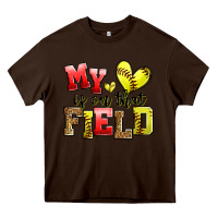 Chocolate Brown my heart is on that field softball Heavy Core Tee - Zillion Design Studio
