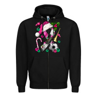 Black Pink Christmas Breast Cancer Ribbon Soccer Zipper Hoodie - BundleAndBundleShop