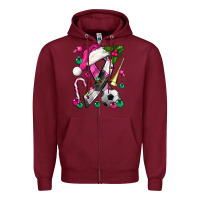 Burgundy Pink Christmas Breast Cancer Ribbon Soccer Zipper Hoodie - BundleAndBundleShop