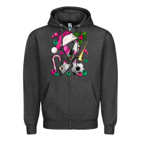 Charcoal Heather Pink Christmas Breast Cancer Ribbon Soccer Zipper Hoodie - BundleAndBundleShop