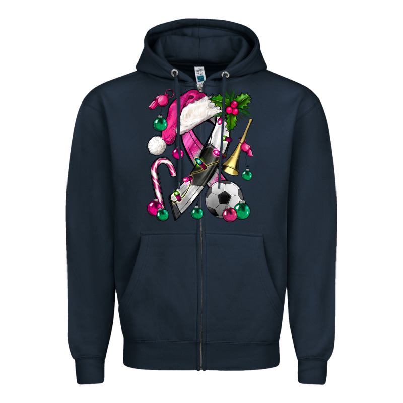 Pink Christmas Breast Cancer Ribbon Soccer Zipper Hoodie by BundleAndBundleShop | Teevron