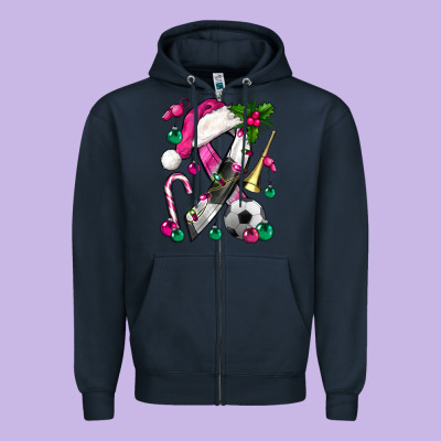 Pink Christmas Breast Cancer Ribbon Soccer Zipper Hoodie Designed By Bundleandbundleshop