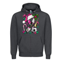 Smoke Pink Christmas Breast Cancer Ribbon Soccer Zipper Hoodie - BundleAndBundleShop