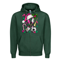 Sports Green Pink Christmas Breast Cancer Ribbon Soccer Zipper Hoodie - BundleAndBundleShop