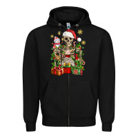 Black Skeleton Christmas Element Snowman Awda Zipper Hoodie - BundleAndBundleShop