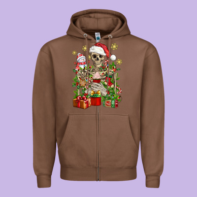 Skeleton Christmas Element Snowman Awda Zipper Hoodie Designed By Bundleandbundleshop