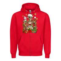 Red Skeleton Christmas Element Snowman Awda Zipper Hoodie - BundleAndBundleShop