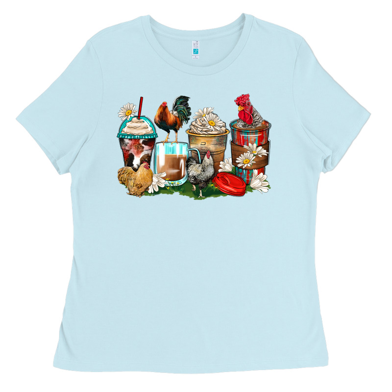 Rooster Coffee Cups Ladies Tee by Zillion Design Studio | Teevron