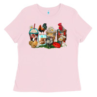 Bubblegum Pink rooster coffee cups Ladies Tee - Zillion Design Studio