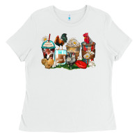 White rooster coffee cups Ladies Tee - Zillion Design Studio