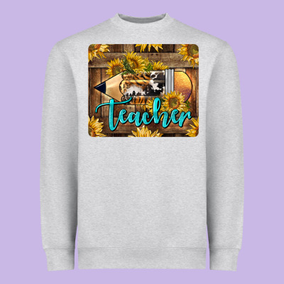 Western Teacher Pencil With Sunflowers Heavyweight Sweatshirt Designed By Lillyallendesigns