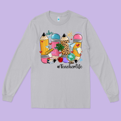 Teacher Life Pencils Long Sleeve Tee Designed By Maliassmallbusiness